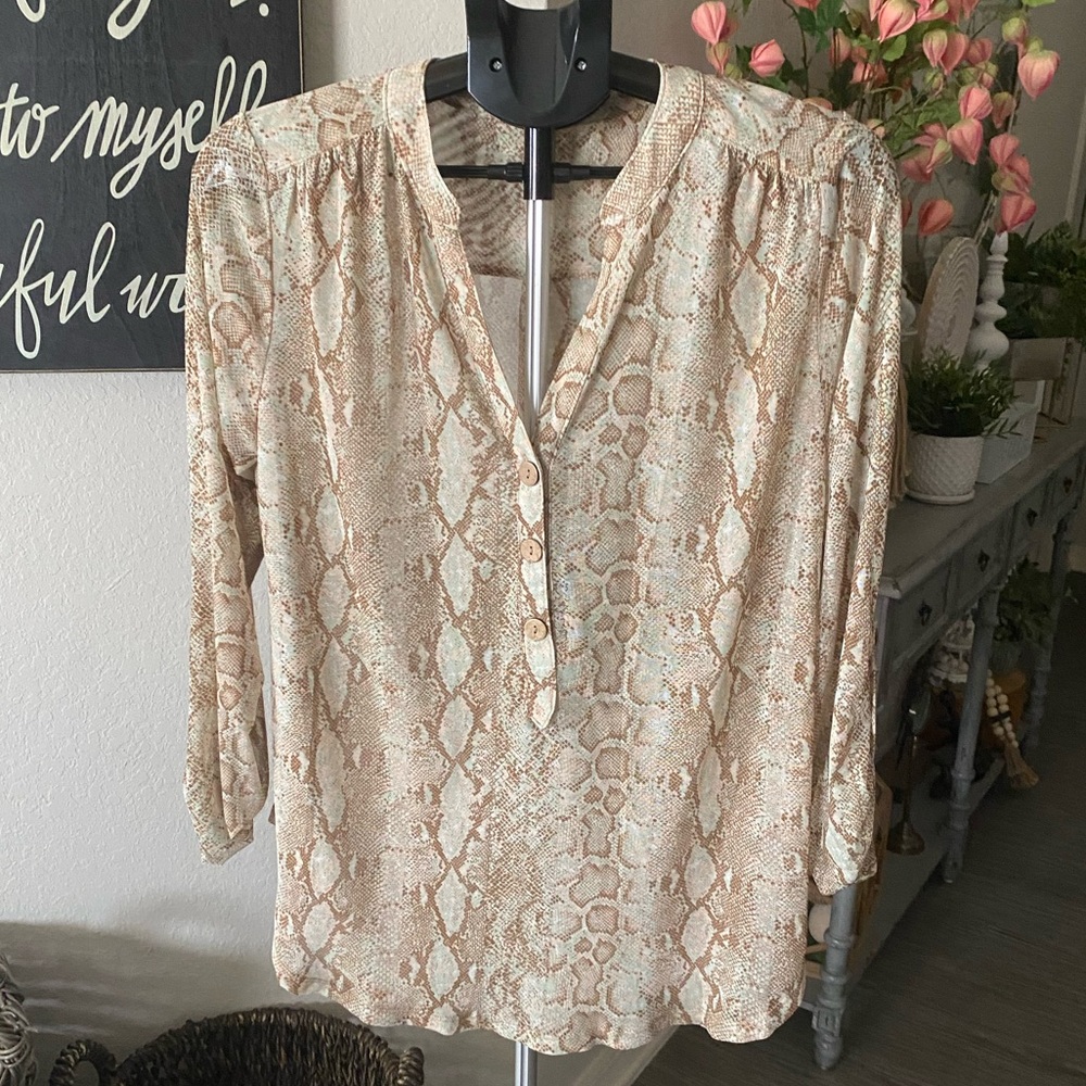 Emerald Mesh Snakeskin Print Top NWT